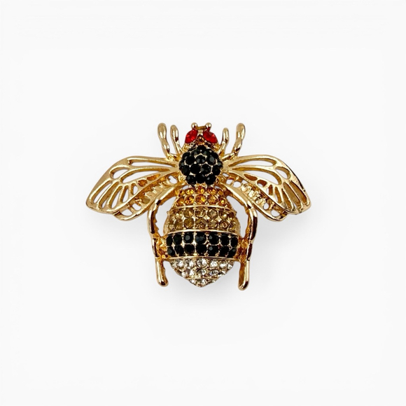 Unbranded Jewelry - Vintage Style Bee Brooch Gold Tone Rhinestone Insect Pin Black Gold Crystal Stat